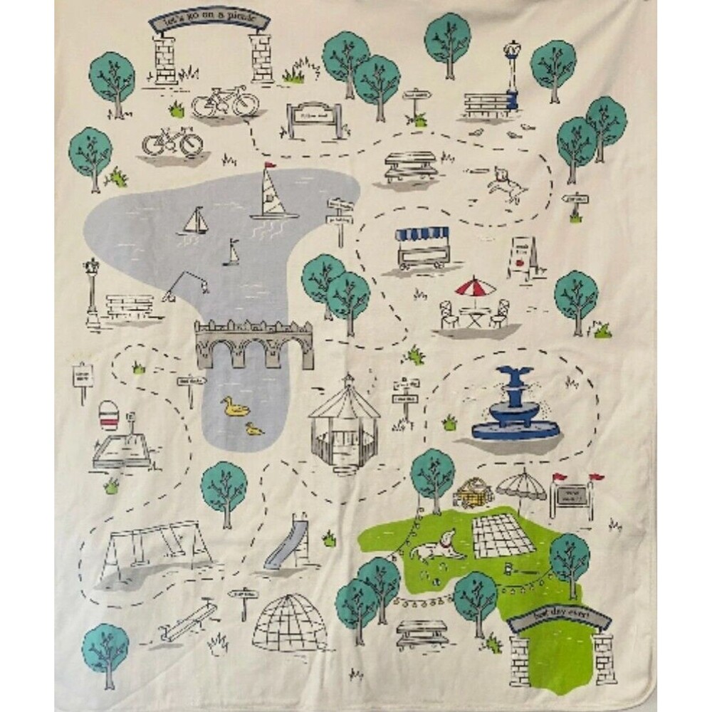 Baby Gap White Let's Go on a Picnic Dog Park Cotton Blanket Security 2016 30x34